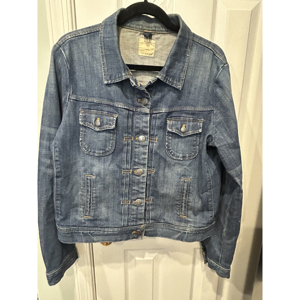J.Crew Women's Classic Blue Denim Jean Jacket Large Y2K Preppy Boho Teacher